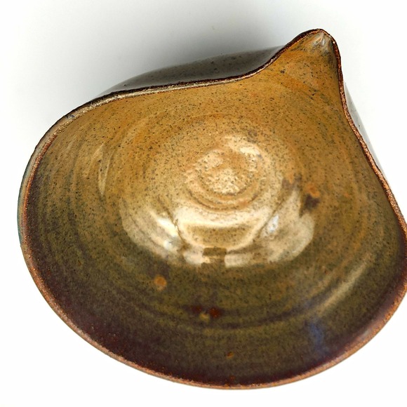 Other - Japanese Handmade Pottery Bowl Brown Glaze Pouring Spout Signed 10" x 3.5"